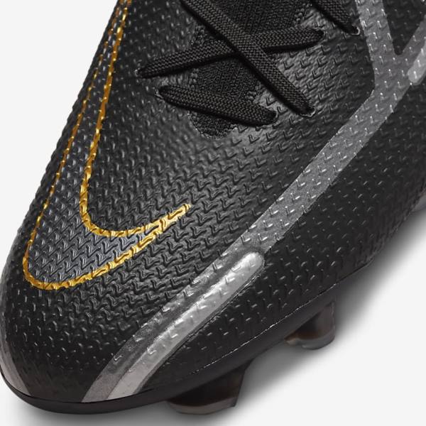 Men's Nike Phantom GT2 Dynamic Fit Elite FG Firm-Ground Football Shoes Black / Metal Gold / Metal Silver / Metal Dark Grey | NK872HDP