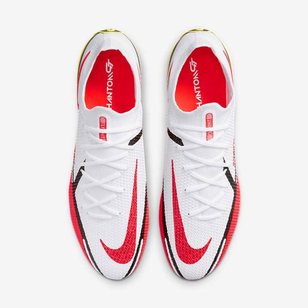 Men's Nike Phantom GT2 Elite FG Firm-Ground Football Shoes White / Black / Light Red | NK567APN