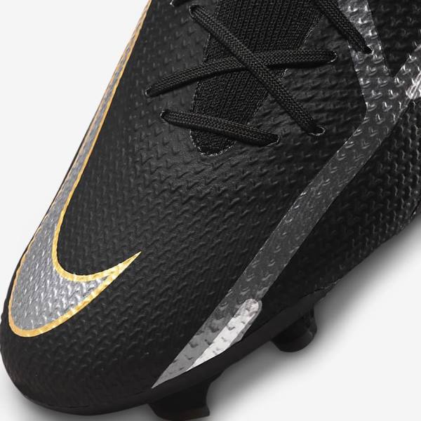 Men's Nike Phantom GT2 Pro Dynamic Fit FG Firm-Ground Football Shoes Black / Metal Gold / Metal Silver / Metal Dark Grey | NK524HZF