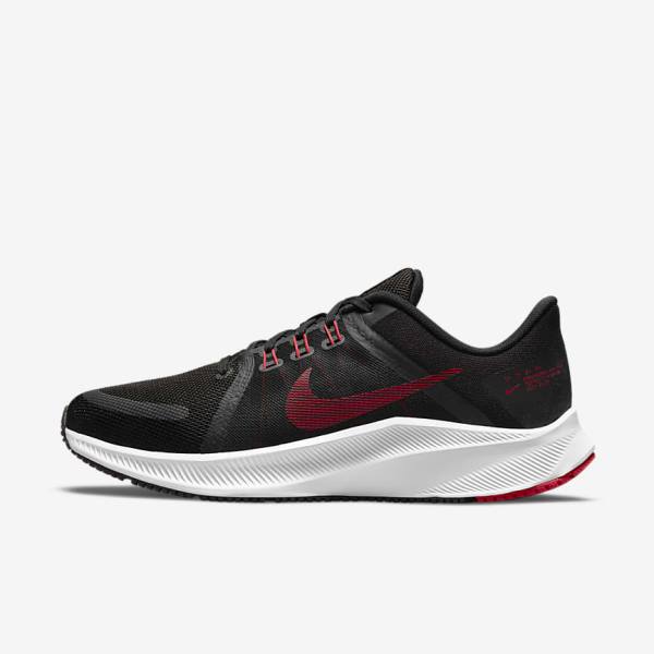 Men\'s Nike Quest 4 Road Running Shoes Black / White / Dark Grey / Red | NK604PES