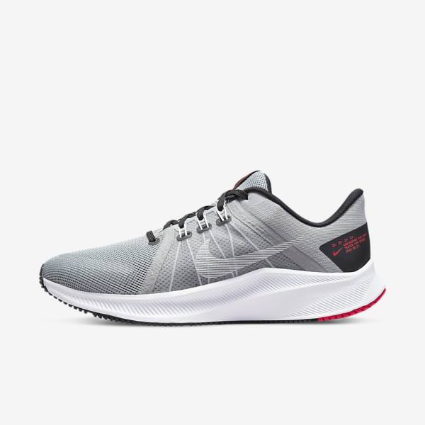 Men\'s Nike Quest 4 Road Running Shoes Light Grey / Black / Red / White | NK742UEC