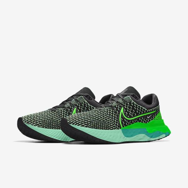 Men's Nike React Infinity Run 3 By You Custom Road Running Shoes Black / Green | NK134DTR