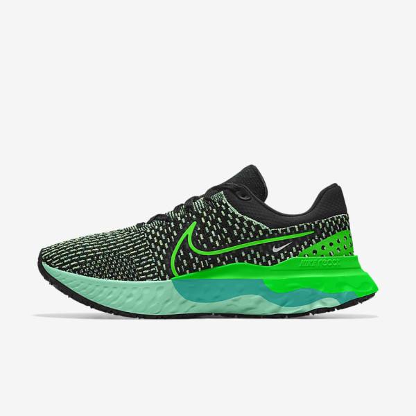 Men\'s Nike React Infinity Run 3 By You Custom Road Running Shoes Black / Green | NK134DTR