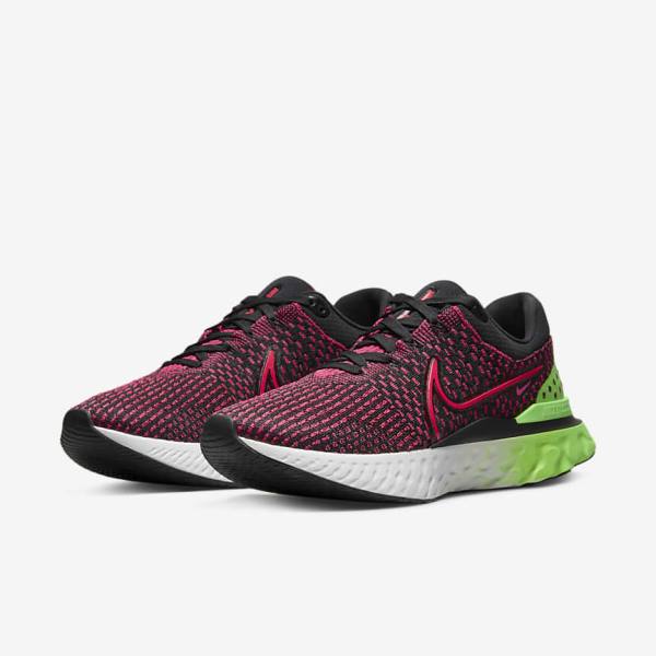 Men's Nike React Infinity Run Flyknit 3 Road Running Shoes Black / Green / Red | NK290BRU