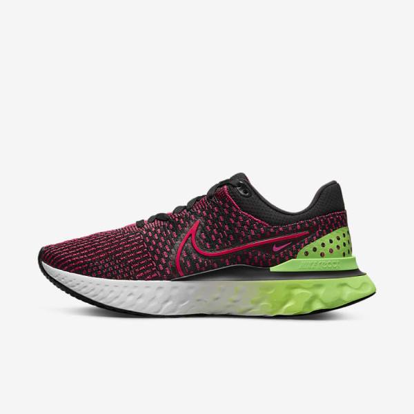 Men\'s Nike React Infinity Run Flyknit 3 Road Running Shoes Black / Green / Red | NK290BRU