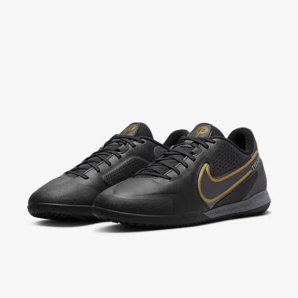 Men's Nike React Tiempo Legend 9 Pro IC Indoor-Court Football Shoes Black / Dark Grey / Metal Gold / Metal Dark Grey | NK710LYR