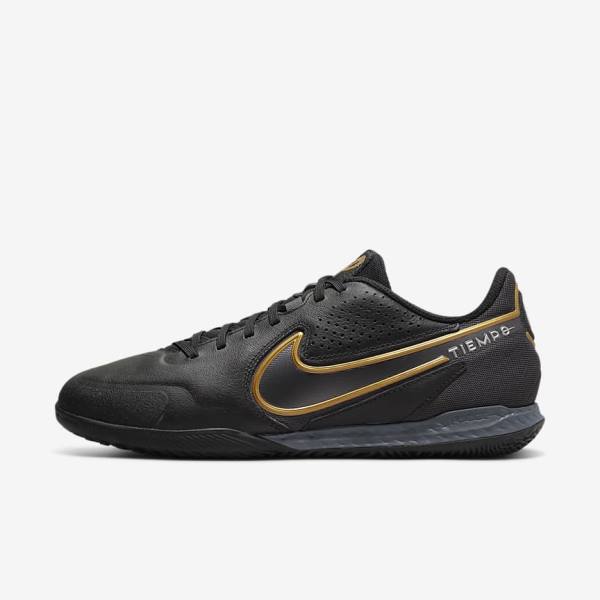 Men\'s Nike React Tiempo Legend 9 Pro IC Indoor-Court Football Shoes Black / Dark Grey / Metal Gold / Metal Dark Grey | NK710LYR