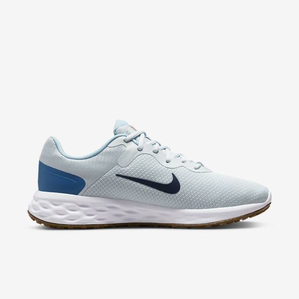 Men's Nike Revolution 6 (Extra Wide) Running Shoes Platinum / Dark Blue / Blue | NK378VNI