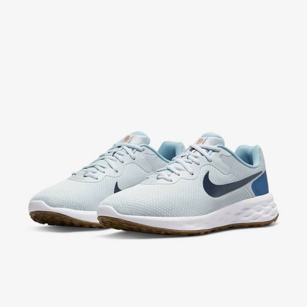 Men's Nike Revolution 6 (Extra Wide) Running Shoes Platinum / Dark Blue / Blue | NK378VNI