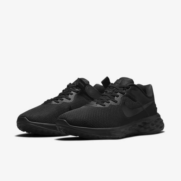 Men's Nike Revolution 6 FlyEase Next Nature Easy-On-And-Off Road (Extra Wide) Running Shoes Black / Dark Grey | NK201HEM