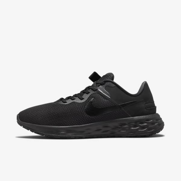 Men\'s Nike Revolution 6 FlyEase Next Nature Easy-On-And-Off Road (Extra Wide) Running Shoes Black / Dark Grey | NK201HEM