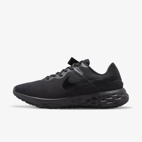 Men\'s Nike Revolution 6 FlyEase Next Nature Easy On-Off Road Running Shoes Black / Dark Grey | NK487OMA