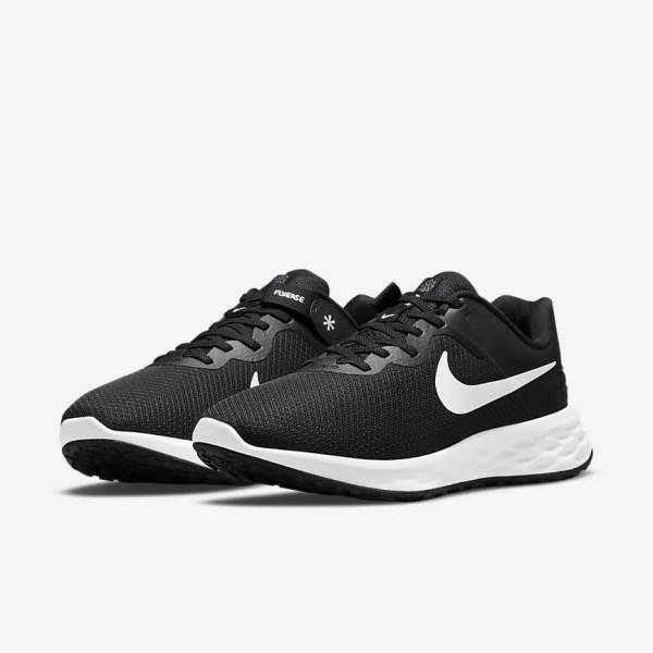 Men's Nike Revolution 6 FlyEase Next Nature Easy-On-And-Off Road (Extra Wide) Running Shoes Black / Grey / White | NK619TUI