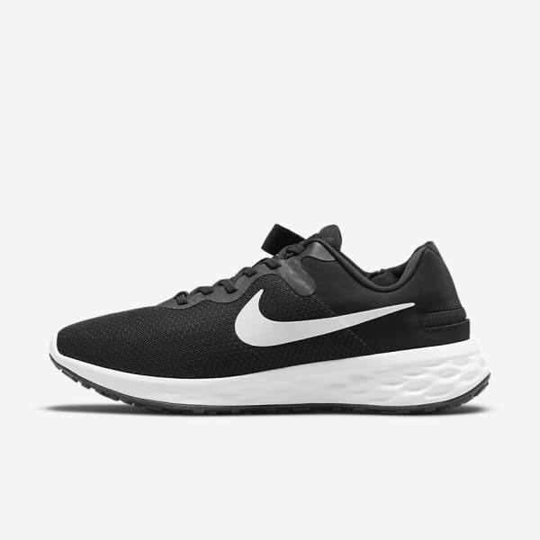 Men\'s Nike Revolution 6 FlyEase Next Nature Easy On-Off Road Running Shoes Black / Grey / White | NK849AKS