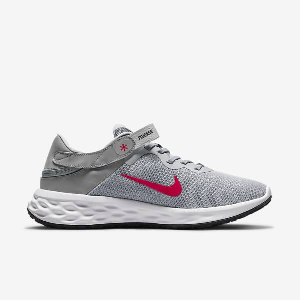 Men's Nike Revolution 6 FlyEase Next Nature Easy On-Off Road Running Shoes Light Grey / Dark Grey / Red | NK854BIC