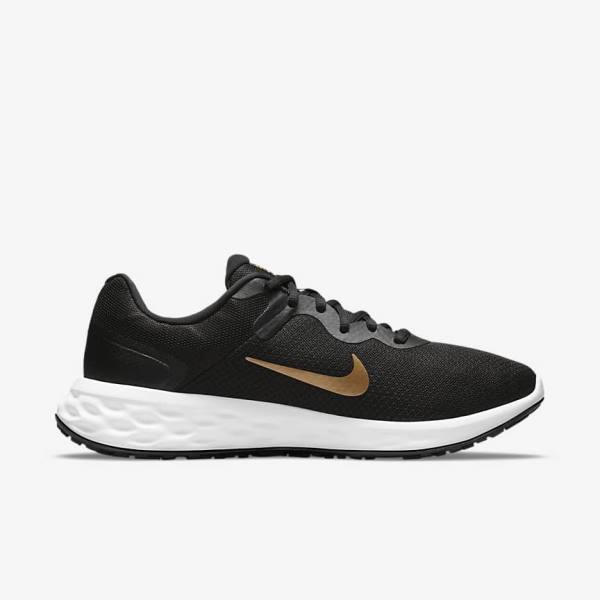 Men's Nike Revolution 6 Next Nature Road Running Shoes Black / White / Metal Gold | NK936THK