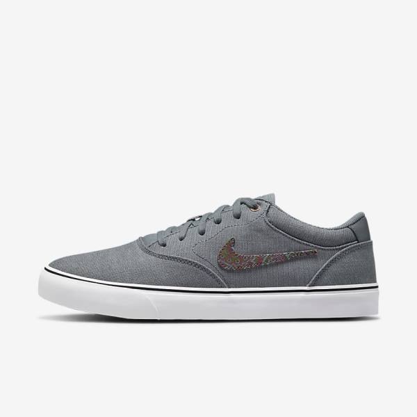 Men\'s Nike SB Chron 2 Canvas Premium Skate Shoes Grey / White | NK160IFB