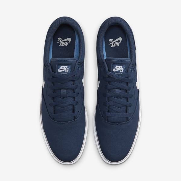 Men's Nike SB Chron 2 Canvas Skate Shoes Navy / Navy / Black / White | NK142SMD