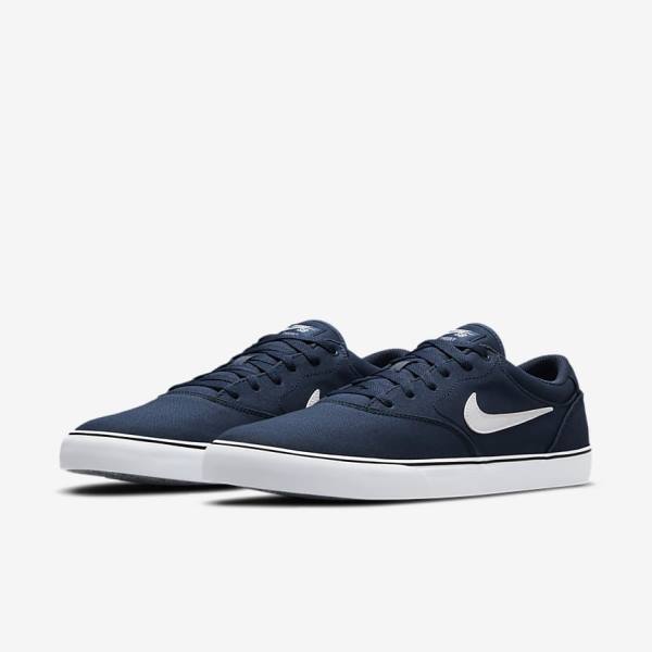 Men's Nike SB Chron 2 Canvas Skate Shoes Navy / Navy / Black / White | NK142SMD