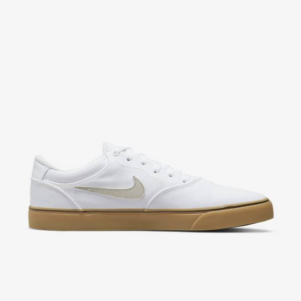 Men's Nike SB Chron 2 Canvas Skate Shoes White / Light Brown / Light Beige | NK362FIR