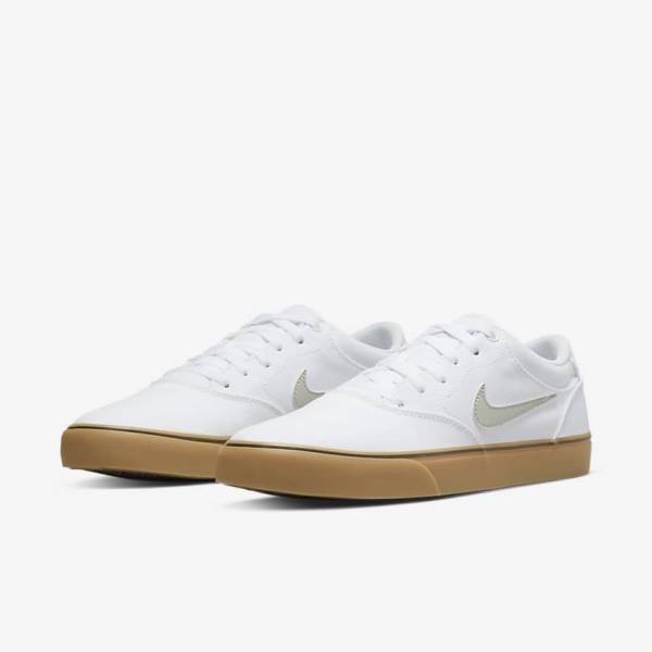 Men's Nike SB Chron 2 Canvas Skate Shoes White / Light Brown / Light Beige | NK362FIR