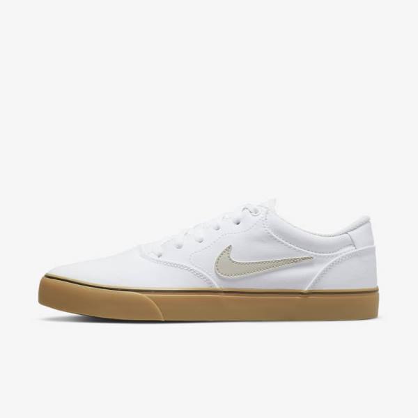 Men\'s Nike SB Chron 2 Canvas Skate Shoes White / Light Brown / Light Beige | NK362FIR