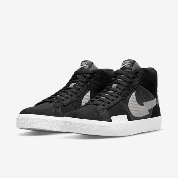 Men's Nike SB Zoom Blazer Mid Premium Sneakers Black / Grey / White | NK249DBY