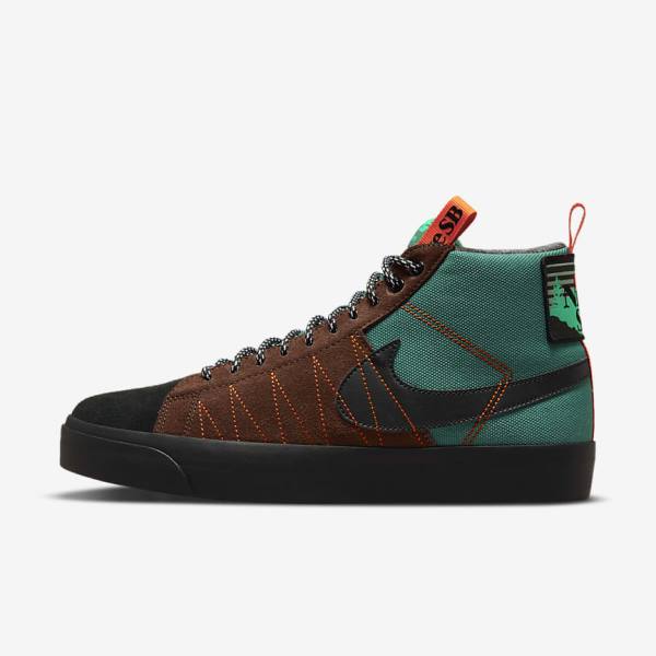 Men\'s Nike SB Zoom Blazer Mid Premium Sneakers Green / White / Orange / Black | NK693CMA