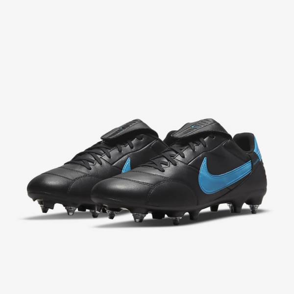 Men's Nike The Premier 3 SG-PRO Anti-Clog Traction Soft-Ground Football Shoes Black / Blue | NK560UTD