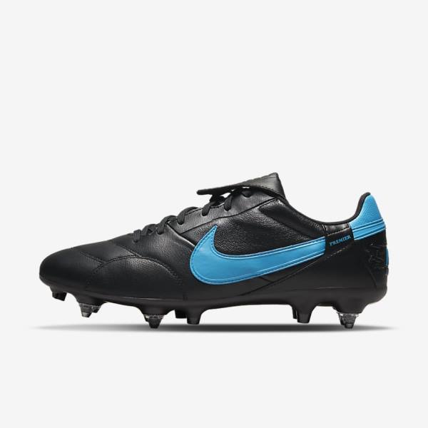 Men\'s Nike The Premier 3 SG-PRO Anti-Clog Traction Soft-Ground Football Shoes Black / Blue | NK560UTD