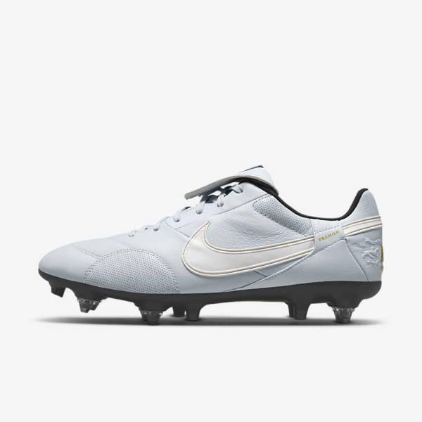 Men\'s Nike The Premier 3 SG-PRO Anti-Clog Traction Soft-Ground Football Shoes Platinum / Black / Metal Gold / White | NK830WXB