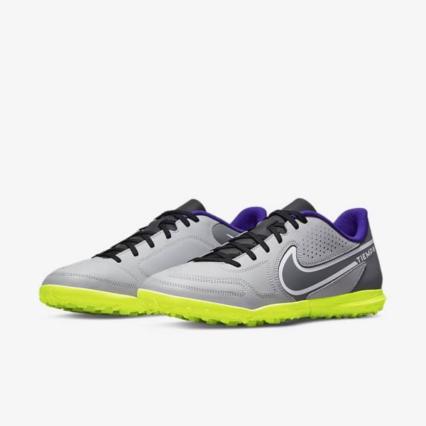 Men's Nike Tiempo Legend 9 Club TF Turf Football Shoes Light Grey / White | NK358NSM