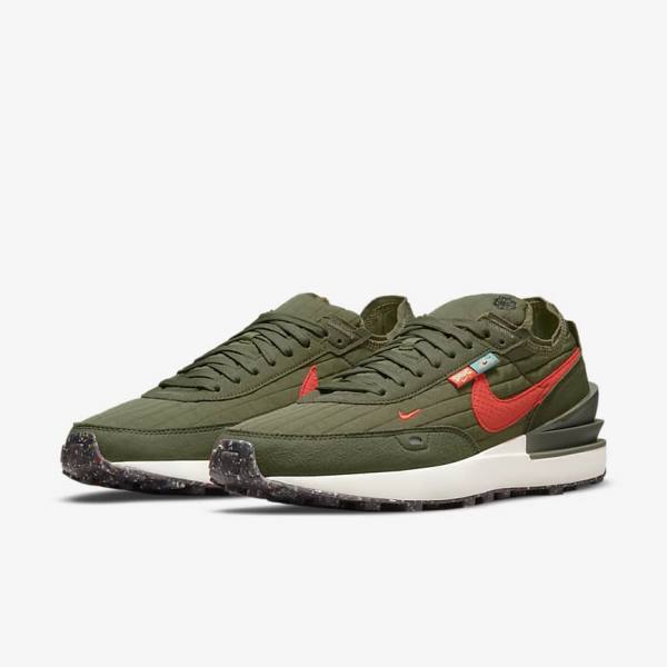 Men's Nike Waffle One Premium Sneakers Olive / Black / Orange | NK791HYW