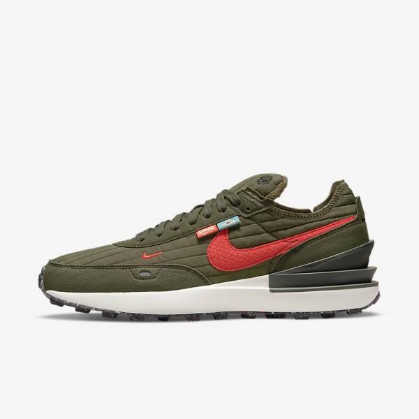 Men\'s Nike Waffle One Premium Sneakers Olive / Black / Orange | NK791HYW