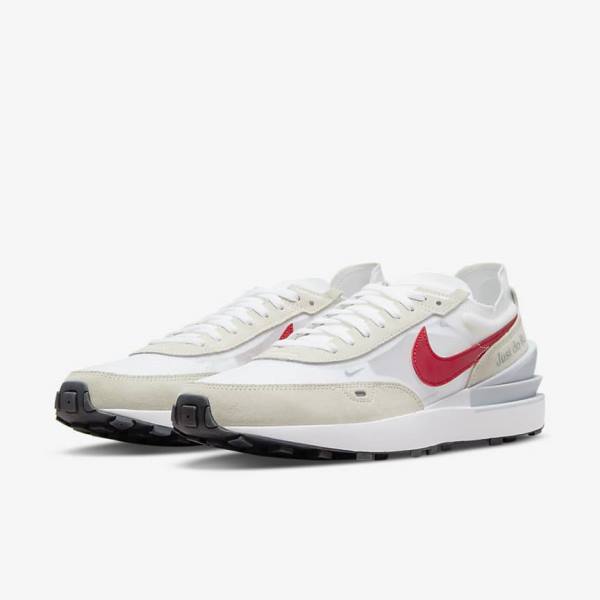 Men's Nike Waffle One Sneakers White / Green / Metal Silver / Red | NK964LUP