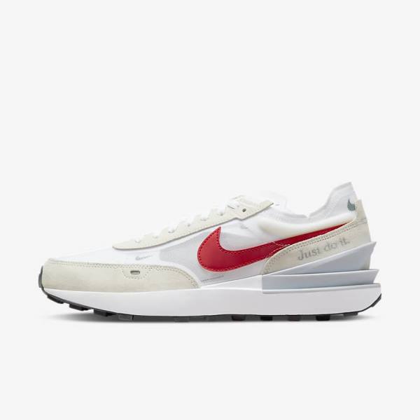 Men\'s Nike Waffle One Sneakers White / Green / Metal Silver / Red | NK964LUP