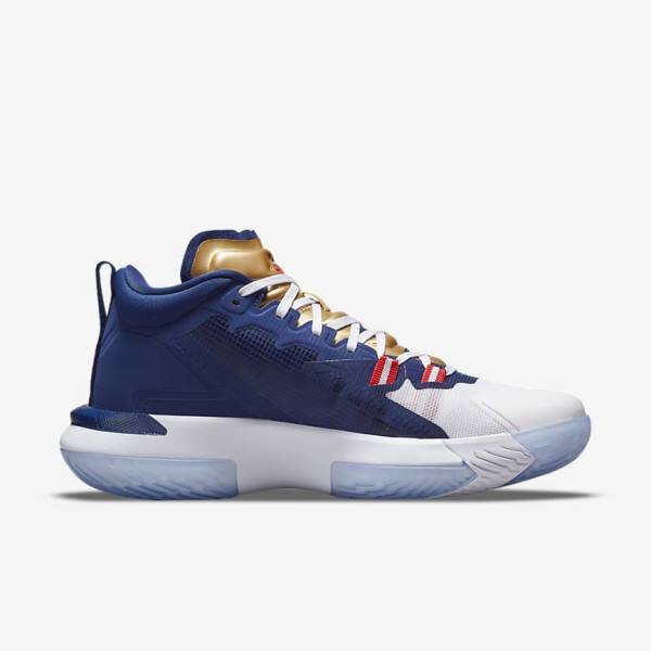 Men's Nike Zion 1 Basketball Shoes Blue / White / Metal Gold / Red | NK107RVF