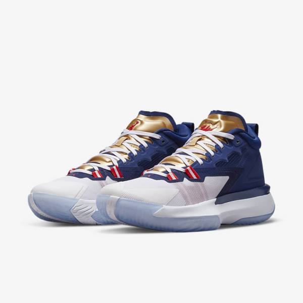 Men's Nike Zion 1 Basketball Shoes Blue / White / Metal Gold / Red | NK107RVF