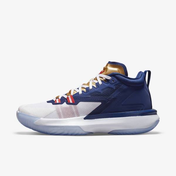 Men\'s Nike Zion 1 Basketball Shoes Blue / White / Metal Gold / Red | NK107RVF