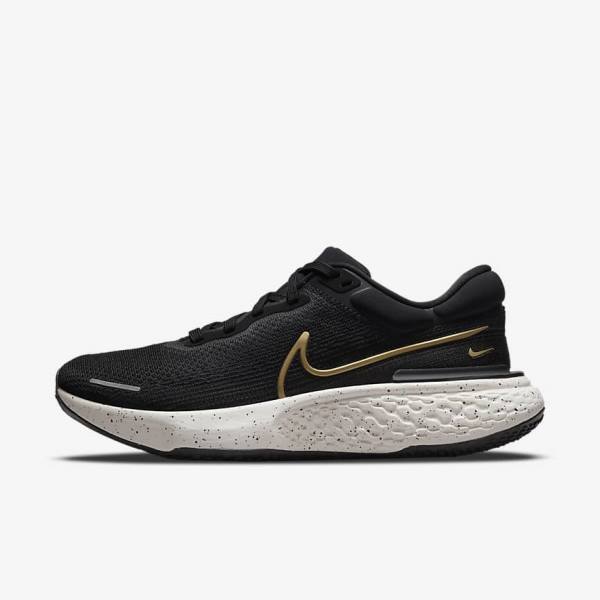 Men\'s Nike ZoomX Invincible Run Flyknit Road Running Shoes Black / Metal Gold | NK895SLW