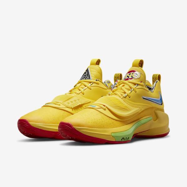 Men's Nike Zoom Freak 3 Basketball Shoes Yellow / White / Red / Black | NK514YJG