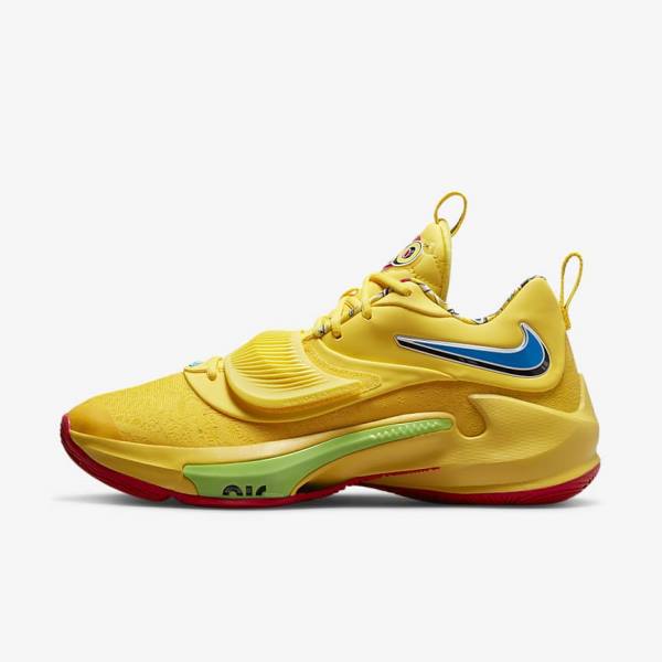 Men\'s Nike Zoom Freak 3 Basketball Shoes Yellow / White / Red / Black | NK514YJG