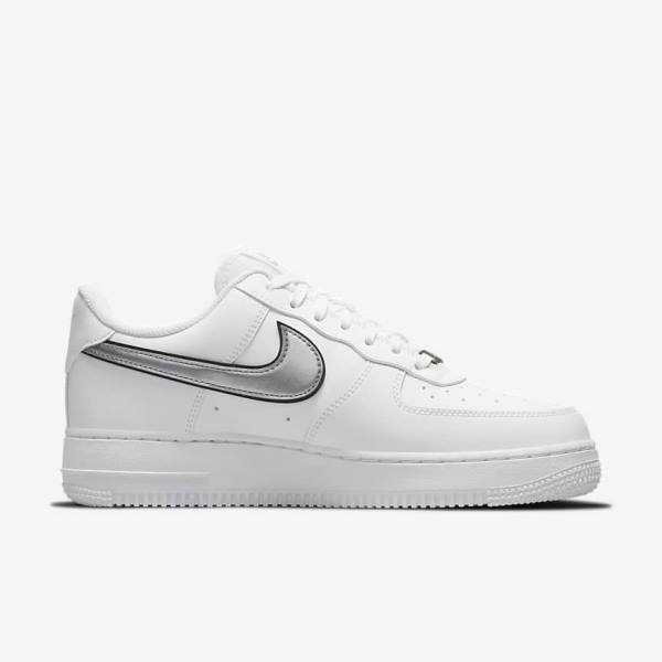 Women's Nike Air Force 1 07 Essential Sneakers White / Black / Metal Silver | NK074BKH