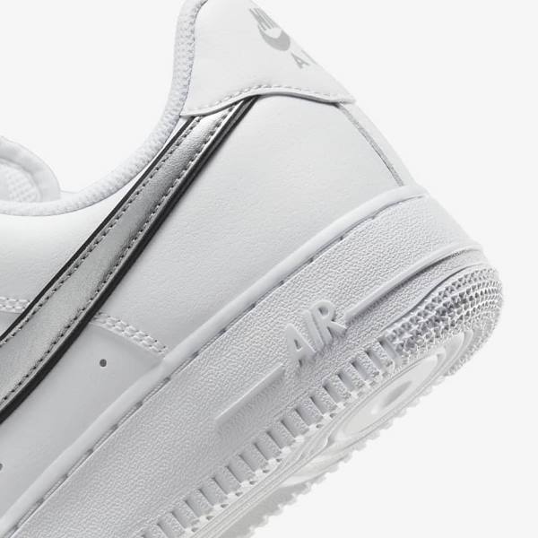 Women's Nike Air Force 1 07 Essential Sneakers White / Black / Metal Silver | NK074BKH