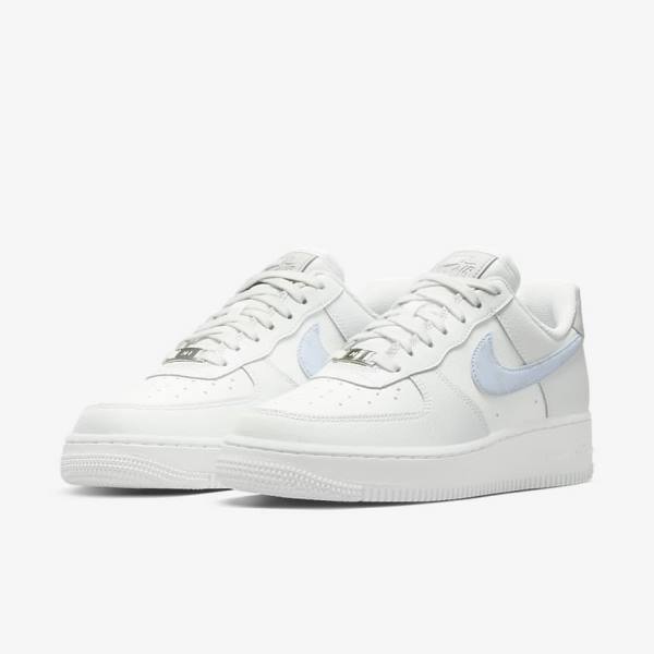 Women's Nike Air Force 1 07 Sneakers White / Metal Silver / Light Blue | NK069TIA