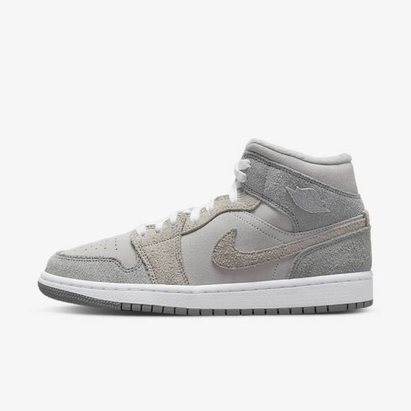 Women\'s Nike Air Jordan 1 Mid SE Sneakers Grey / White / Grey | NK180UZY