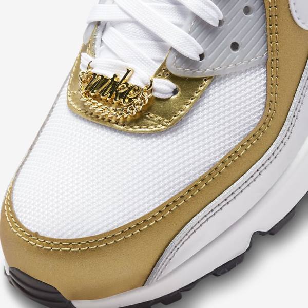 Women's Nike Air Max 90 SE Sneakers White / Metal Gold / Metal Silver / White | NK382NXO