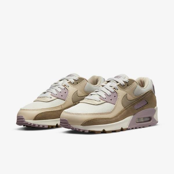 Women's Nike Air Max 90 Sneakers Brown / Light Purple / Khaki | NK273ZHM