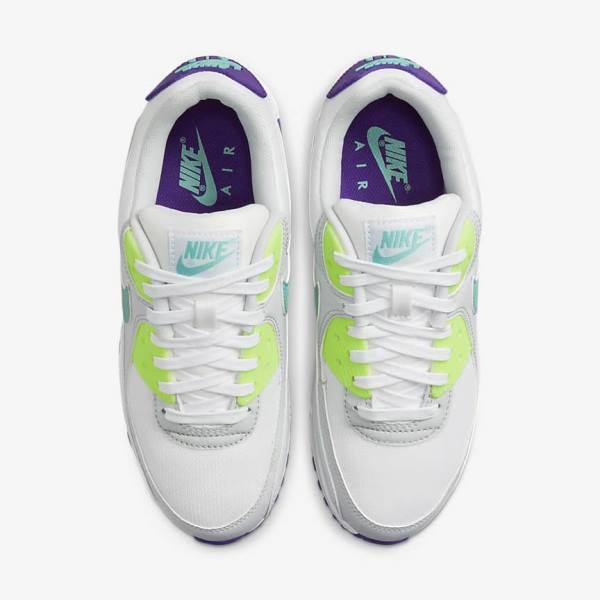 Women's Nike Air Max 90 Sneakers White / Platinum / Turquoise | NK670ABH