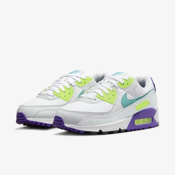 Women's Nike Air Max 90 Sneakers White / Platinum / Turquoise | NK670ABH